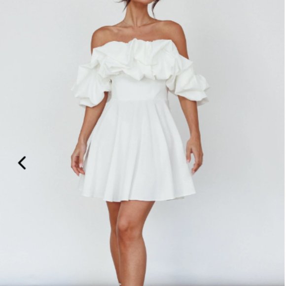 Selfie Leslie- Kailynn Off-Shoulder A-Line Mini Dress White × 1 M - Picture 3 of 6
